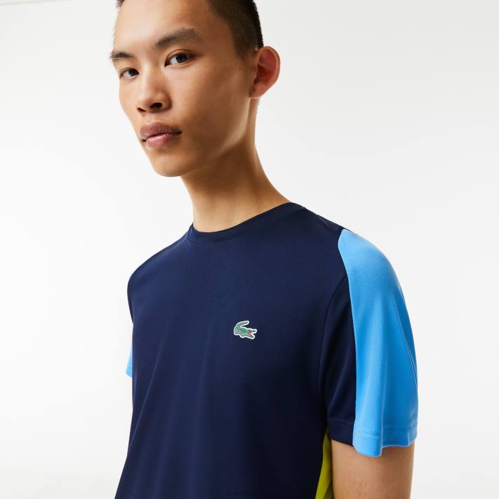 Lacoste camiseta esportiva com estampa de crocodilo homens azul marinho amarelo branco kl8 88BL586 - Image 1