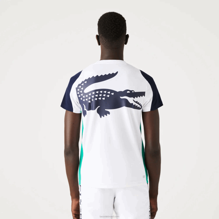 Lacoste camiseta esportiva com estampa de crocodilo homens branco verde azul marinho yh9 88BL588 - Image 3