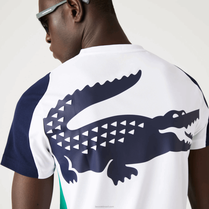 Lacoste camiseta esportiva com estampa de crocodilo homens branco verde azul marinho yh9 88BL588 - Image 5