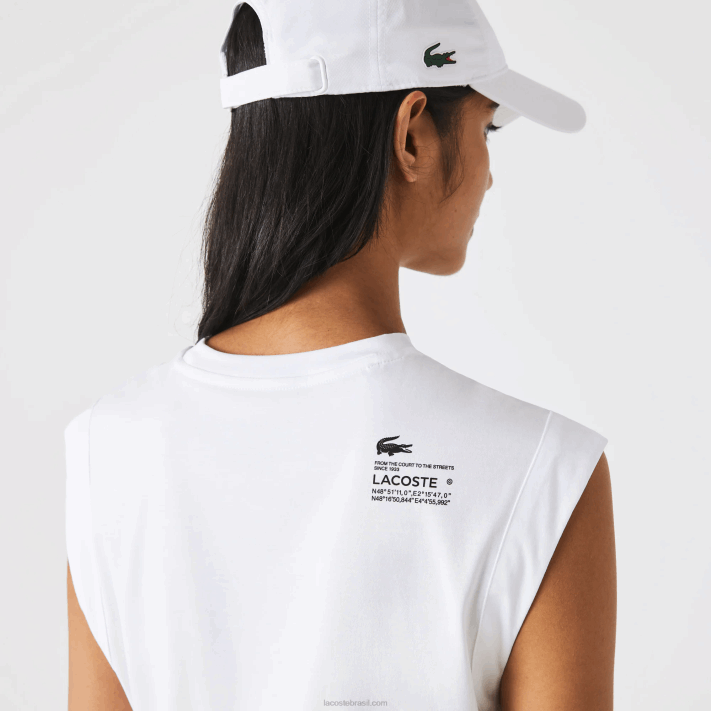 Lacoste camiseta esportiva coordenada de marca de ajuste solto mulheres branco 001 88BL2558 - Image 2