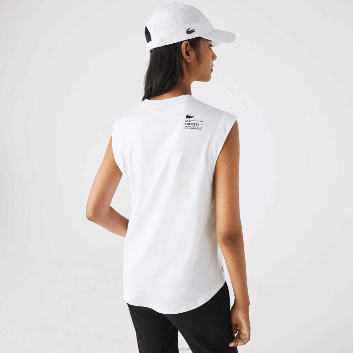 Lacoste camiseta esportiva coordenada de marca de ajuste solto mulheres branco 001 88BL2558 - Image 3