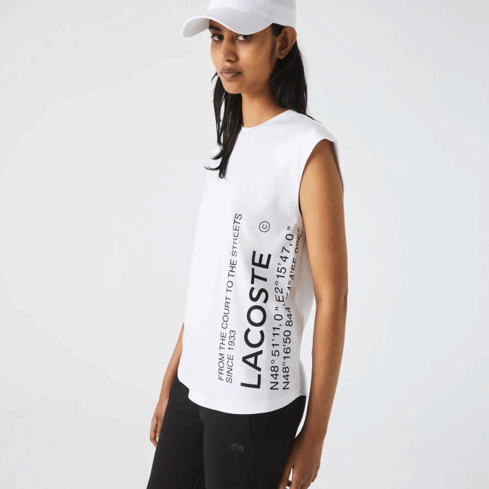 Lacoste camiseta esportiva coordenada de marca de ajuste solto mulheres branco 001 88BL2558 - Image 1