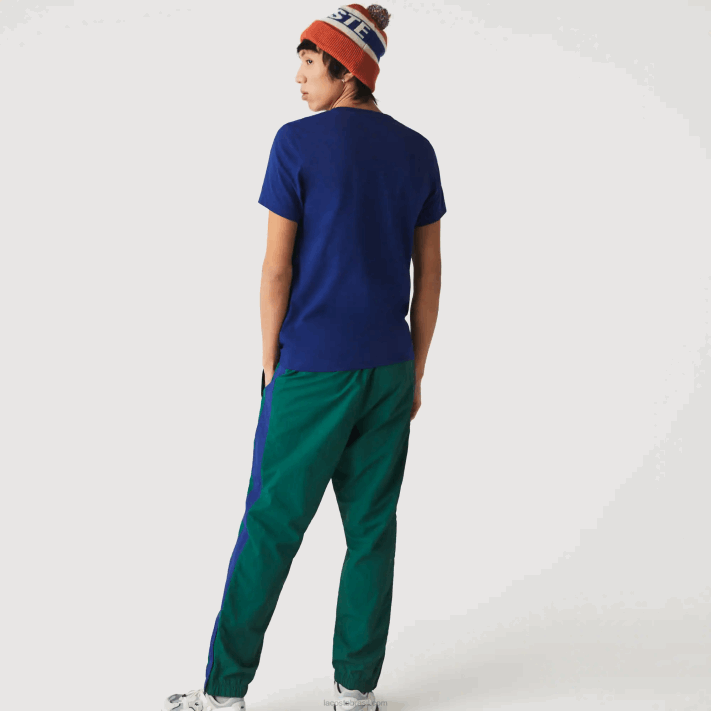 Lacoste camiseta esportiva respirável com estampa de tênis decote careca homens azul branco gtd 88BL794 - Image 3