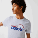 Lacoste camiseta esportiva respirável com estampa de tênis decote careca homens cinza chine azul vermelho 7ku 88BL793 - Image 2