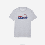 Lacoste camiseta esportiva respirável com estampa de tênis decote careca homens cinza chine azul vermelho 7ku 88BL793 - Image 4