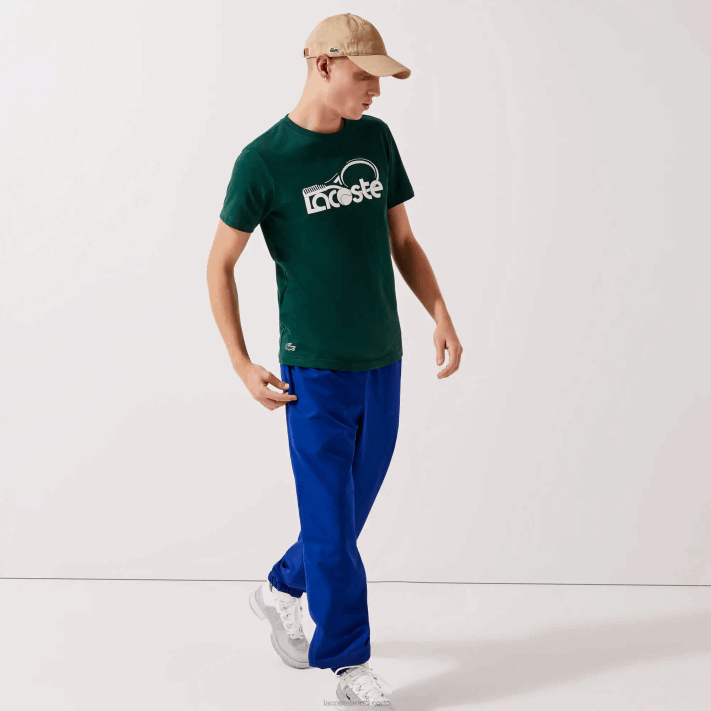 Lacoste camiseta esportiva respirável com estampa de tênis decote careca homens verde branco wpx 88BL795 - Image 2