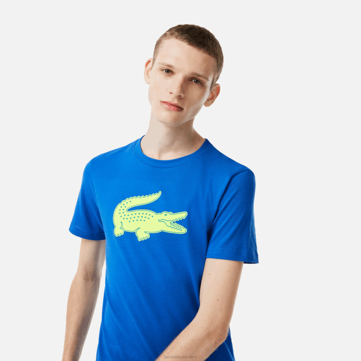 Lacoste camiseta esportiva respirável de crocodilo com estampa 3d homens azul amarelo etq 88BL88 - Image 2