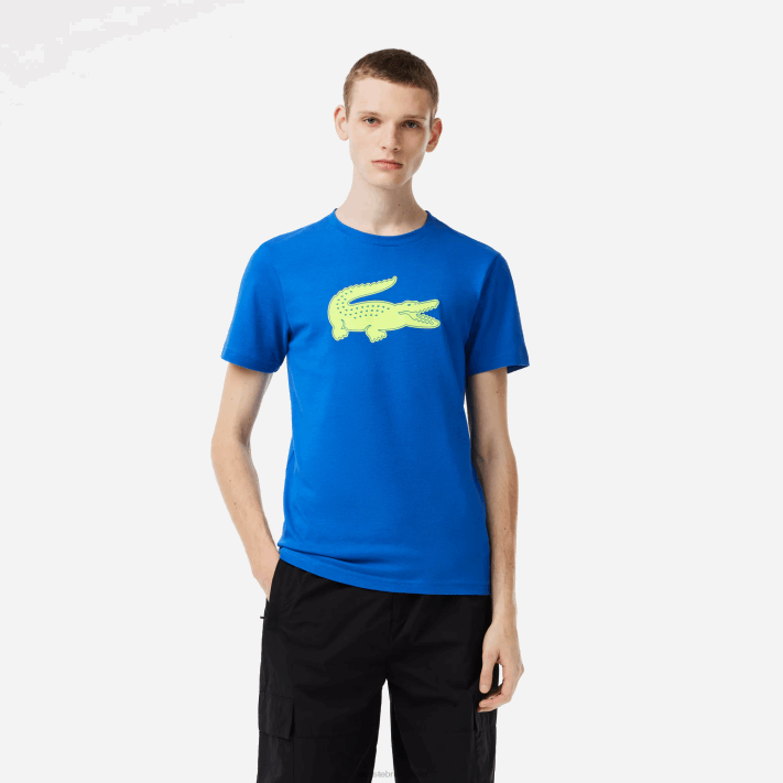 Lacoste camiseta esportiva respirável de crocodilo com estampa 3d homens azul amarelo etq 88BL88 - Image 1