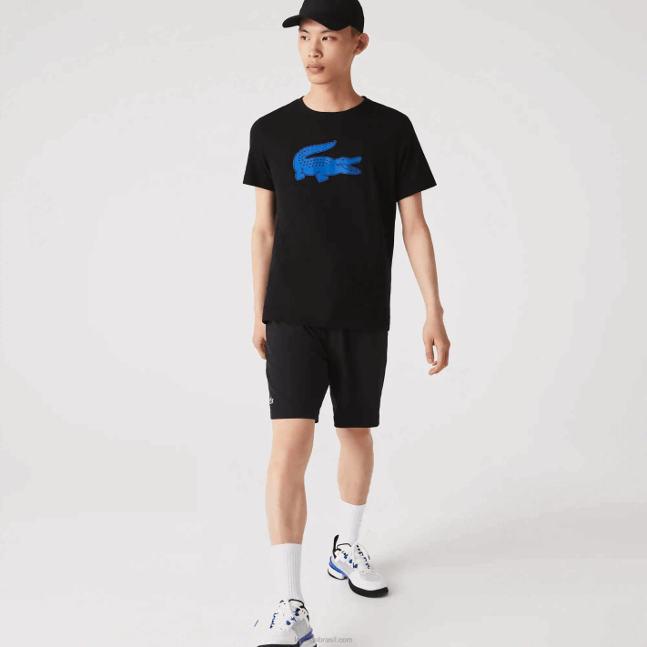 Lacoste camiseta esportiva respirável de crocodilo com estampa 3d homens preto azul 985 88BL836 - Image 2