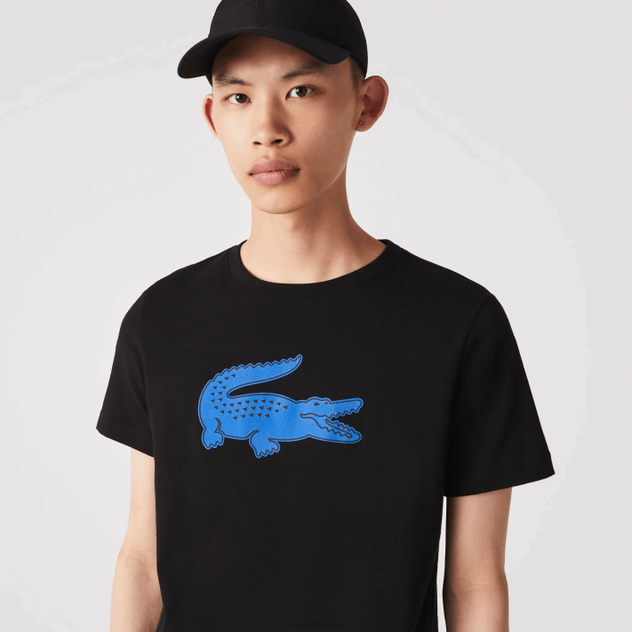 Lacoste camiseta esportiva respirável de crocodilo com estampa 3d homens preto azul 985 88BL836 - Image 1