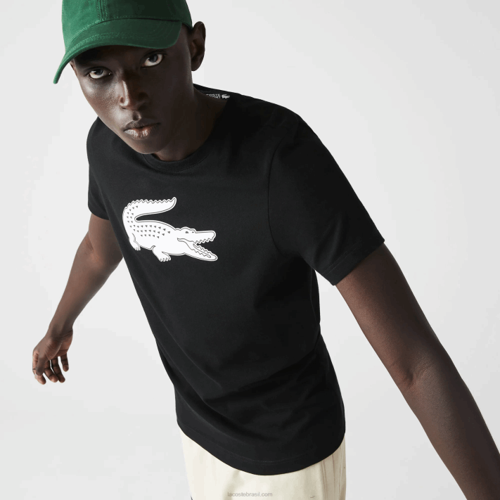 Lacoste camiseta esportiva respirável de crocodilo com estampa 3d homens preto branco 258 88BL161 - Image 4