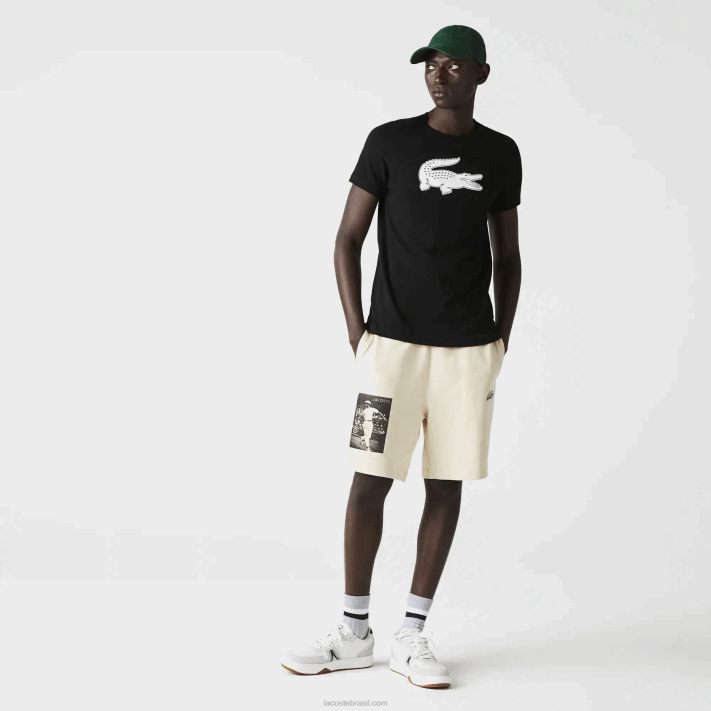 Lacoste camiseta esportiva respirável de crocodilo com estampa 3d homens preto branco 258 88BL161 - Image 1