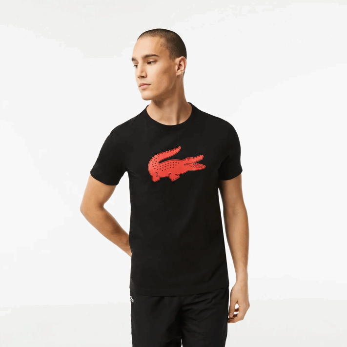 Lacoste camiseta esportiva respirável de crocodilo com estampa 3d homens preto vermelho bzj 88BL99 - Image 1