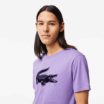 Lacoste camiseta esportiva respirável de crocodilo com estampa 3d homens roxo azul marinho w87 88BL863 - Image 2