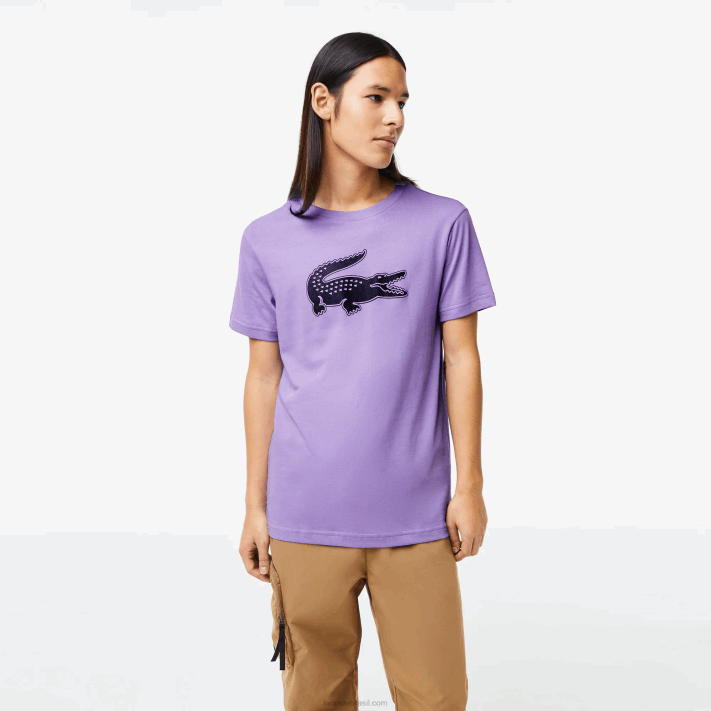 Lacoste camiseta esportiva respirável de crocodilo com estampa 3d homens roxo azul marinho w87 88BL863 - Image 1