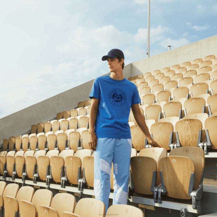 Lacoste camiseta esportiva roland garros algodão orgânico homens azul marinho yd2 88BL1601 - Image 1