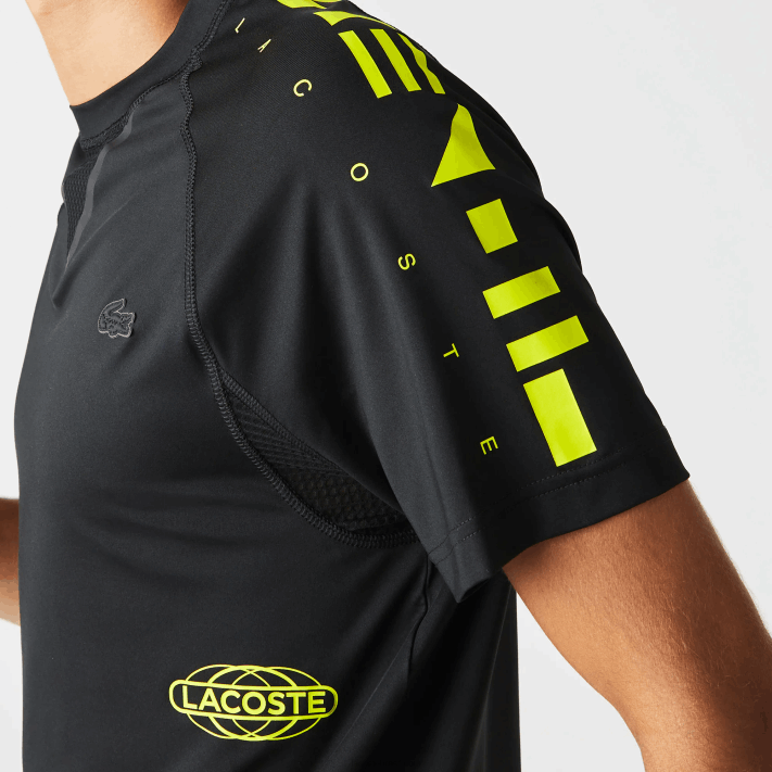 Lacoste camiseta esportiva stretch jersey homens preto amarelo 9y2 88BL828 - Image 2