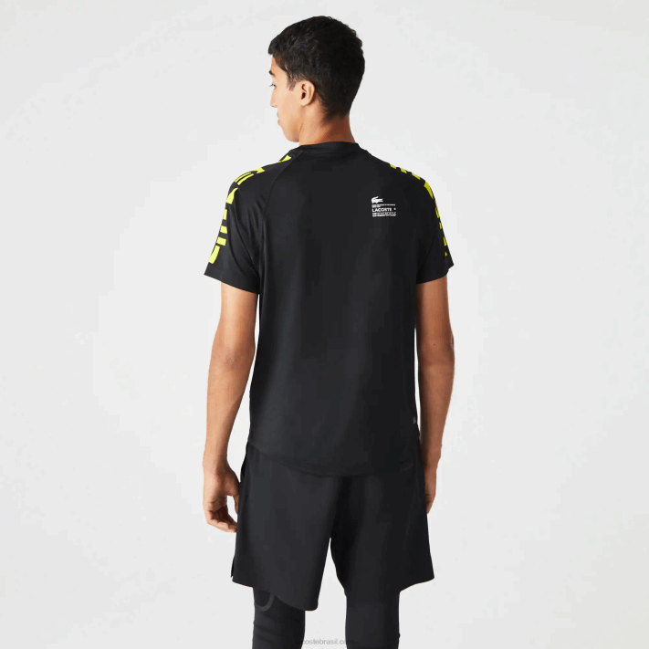 Lacoste camiseta esportiva stretch jersey homens preto amarelo 9y2 88BL828 - Image 3