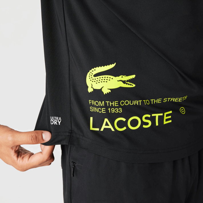 Lacoste camiseta esportiva stretch jersey homens preto amarelo 9y2 88BL828 - Image 7