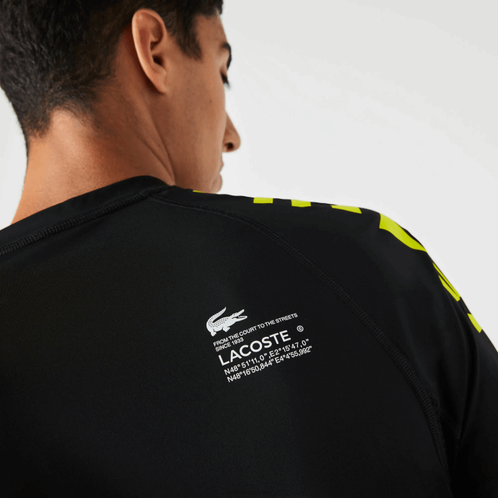 Lacoste camiseta esportiva stretch jersey homens preto amarelo 9y2 88BL828 - Image 8