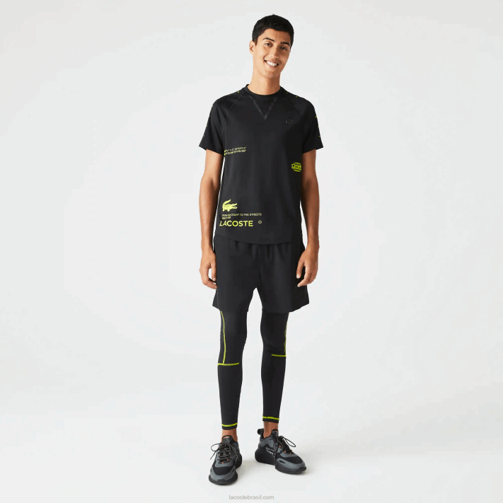 Lacoste camiseta esportiva stretch jersey homens preto amarelo 9y2 88BL828 - Image 1