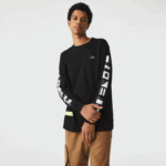 Lacoste camiseta estampada folgada homens preto 031 88BL797