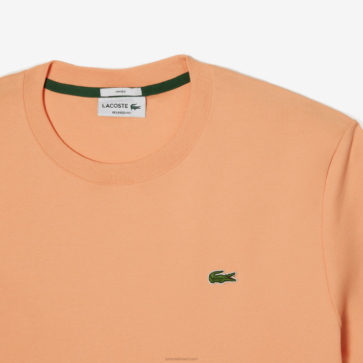 Lacoste camiseta gola redonda de algodão orgânico homens heb laranja claro 88BL98 - Image 5