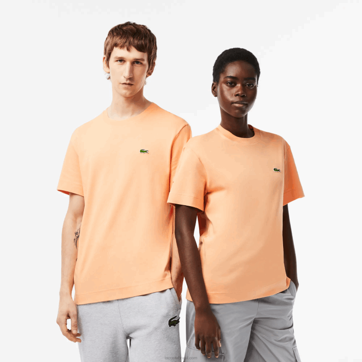 Lacoste camiseta gola redonda de algodão orgânico homens heb laranja claro 88BL98 - Image 1