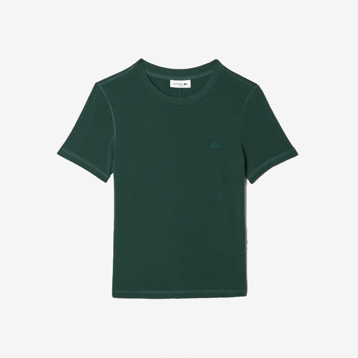 Lacoste camiseta gola redonda mistura de algodão mulheres verde 5hx 88BL2565 - Image 2