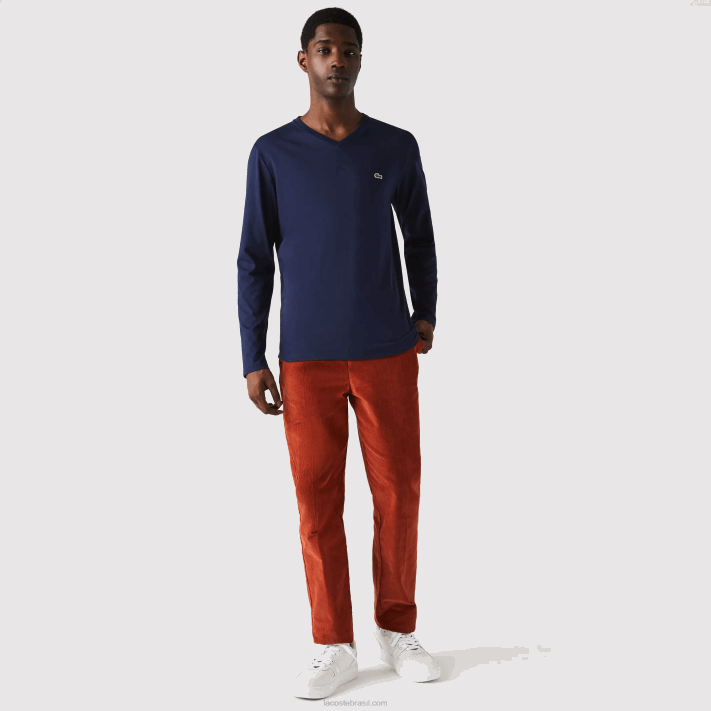 Lacoste camiseta leve de algodão pima com decote em v homens azul marinho 166 88BL674 - Image 1
