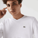 Lacoste camiseta leve de algodão pima com decote em v homens branco 001 88BL675 - Image 2