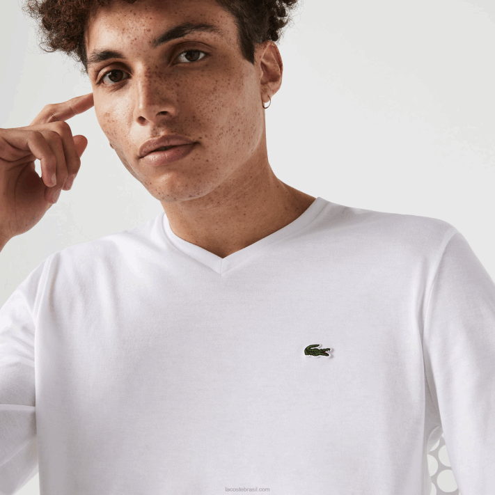 Lacoste camiseta leve de algodão pima com decote em v homens branco 001 88BL675 - Image 2