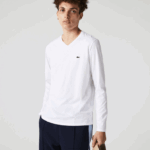Lacoste camiseta leve de algodão pima com decote em v homens branco 001 88BL675 - Image 4