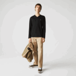 Lacoste camiseta leve de algodão pima com decote em v homens preto 031 88BL676