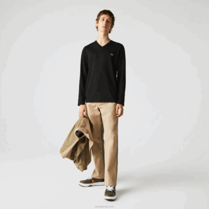 Lacoste camiseta leve de algodão pima com decote em v homens preto 031 88BL676