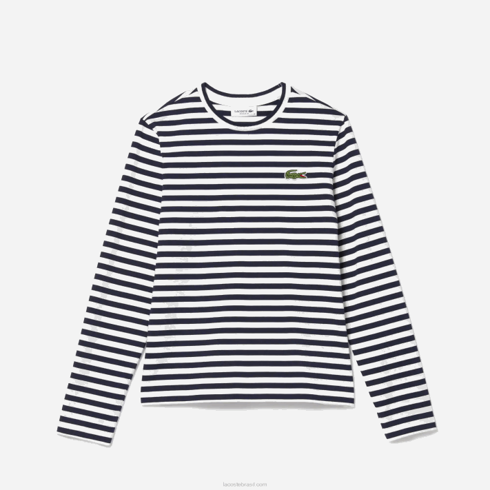 Lacoste camiseta listrada de algodão mulheres preto/branco 88BL2559 - Image 5