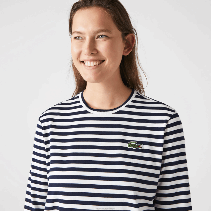 Lacoste camiseta listrada de algodão mulheres preto/branco 88BL2559 - Image 8