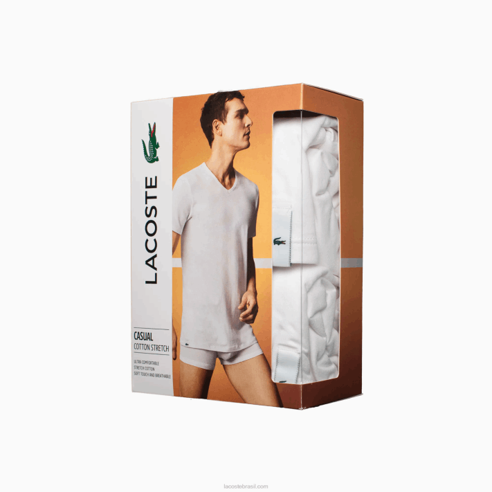 Lacoste camiseta lounge de algodão com decote em v pacote com 2 homens branco 001 88BL1623 - Image 2