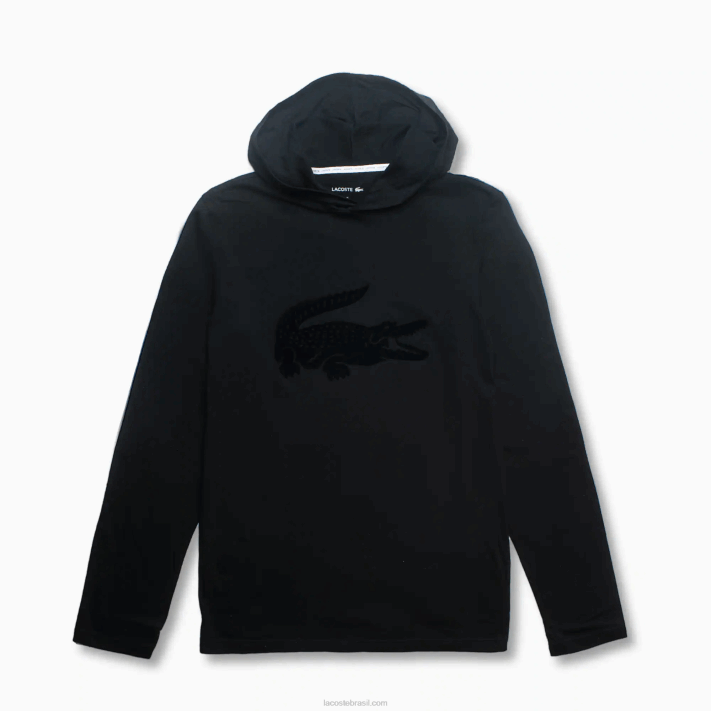 Lacoste camiseta lounge manga longa com capuz homens preto 031 88BL197 - Image 1