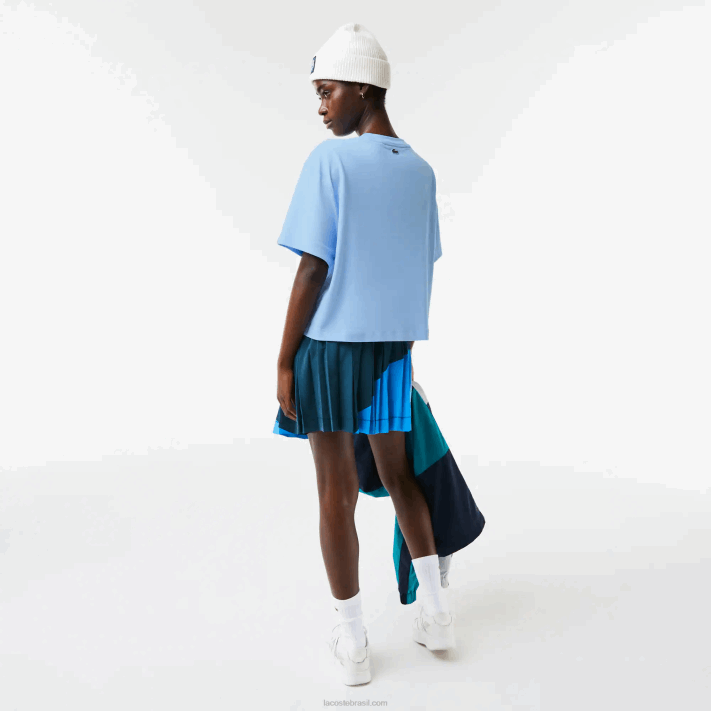 Lacoste camiseta oversized de algodão orgânico mulheres hbp azul 88BL2568 - Image 3