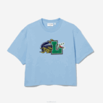 Lacoste camiseta oversized de algodão orgânico mulheres hbp azul 88BL2568 - Image 4
