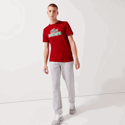 Lacoste camiseta respirável com estampa esportiva homens vermelho 5sx 88BL930