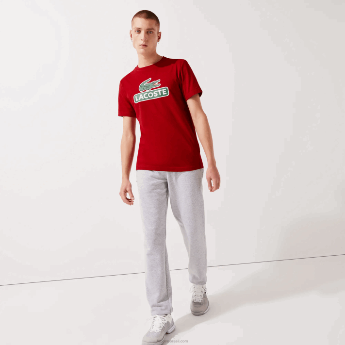 Lacoste camiseta respirável com estampa esportiva homens vermelho 5sx 88BL930 - Image 1