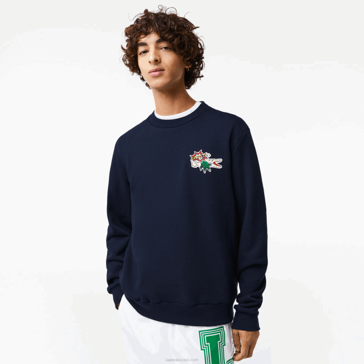Lacoste camisola de algodão orgânico distintivo homens azul marinho 166 88BL988 - Image 1