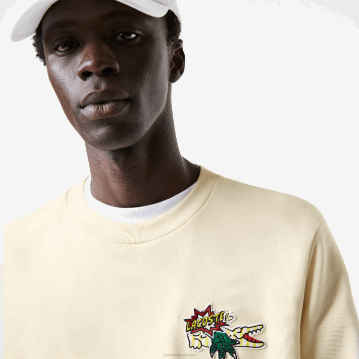 Lacoste camisola de algodão orgânico distintivo homens branco xfj 88BL989 - Image 4