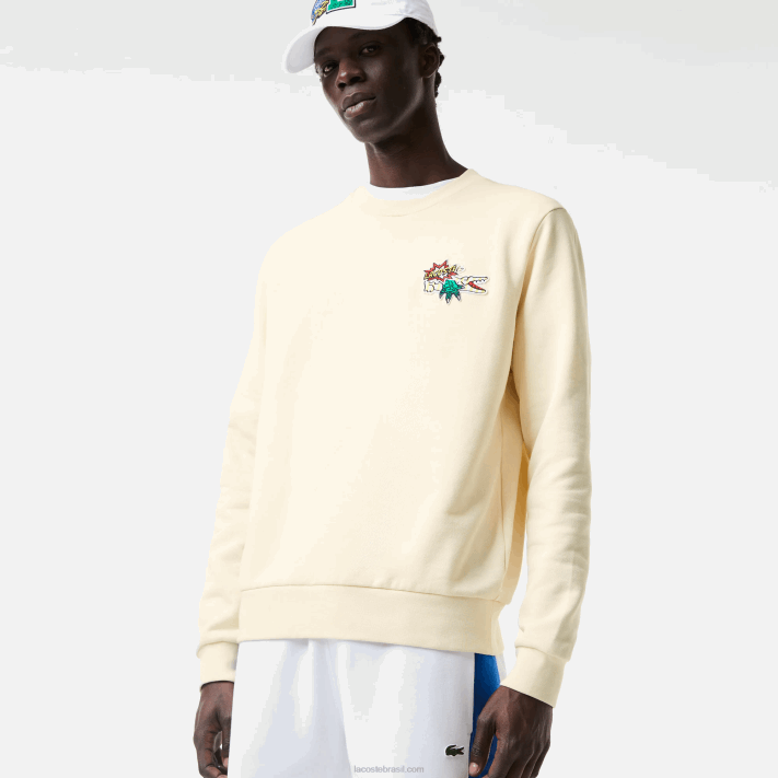Lacoste camisola de algodão orgânico distintivo homens branco xfj 88BL989 - Image 1