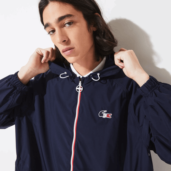 Lacoste capa de chuva dobrável esportiva edição francesa do espírito esportivo homens azul marinho branco vermelho lei 88BL1296 - Image 4