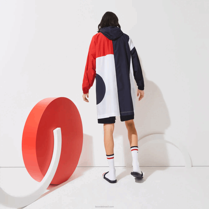 Lacoste capa de chuva oversized esportiva edição francesa do espírito esportivo homens azul marinho vermelho branco db3 88BL1299 - Image 3