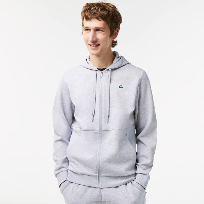 Lacoste capuz de painéis de malha esportiva homens chines cinza claro 9ya 88BL1018 - Image 1