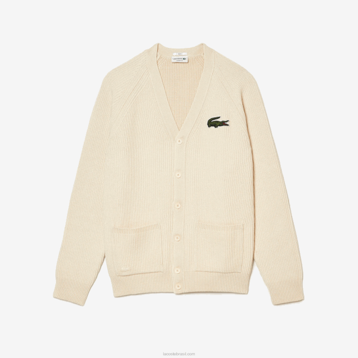 Lacoste cardigã de algodão orgânico com decote em V homens branco xfj 88BL492 - Image 4